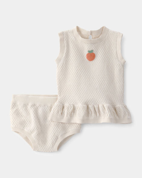 baby girl 2-piece peach crochet top & short set - cream