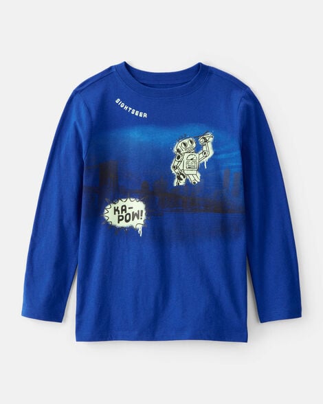boys robot long-sleeve graphic tee - blue