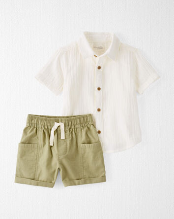 Toddler Button-Front Shirt and Shorts Set Made with Organic Cotton