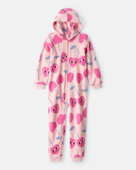 girls cherry long-sleeve loose fit 1-piece pajamas-pink