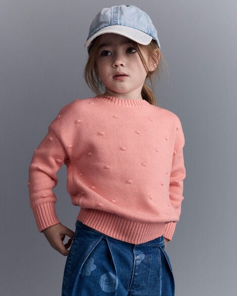 Toddler Girl Popcorn Sweater - Coral
