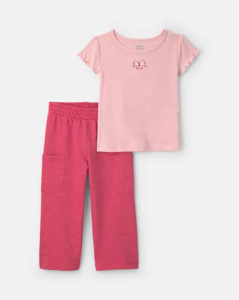 toddler girl 2-piece short-sleeve top & pant set - pink