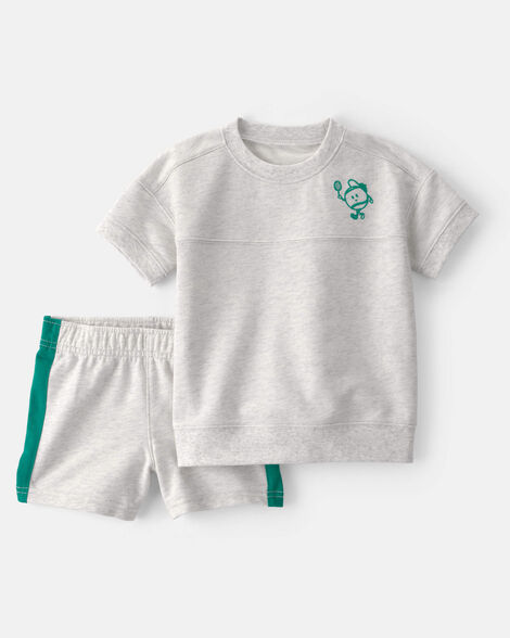 toddler boy 2-piece pickleball top & short set - grey