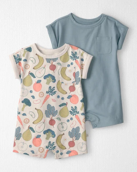 Image of Baby 2-Pack Organic Cotton Rompers in Veggie Fruit Print