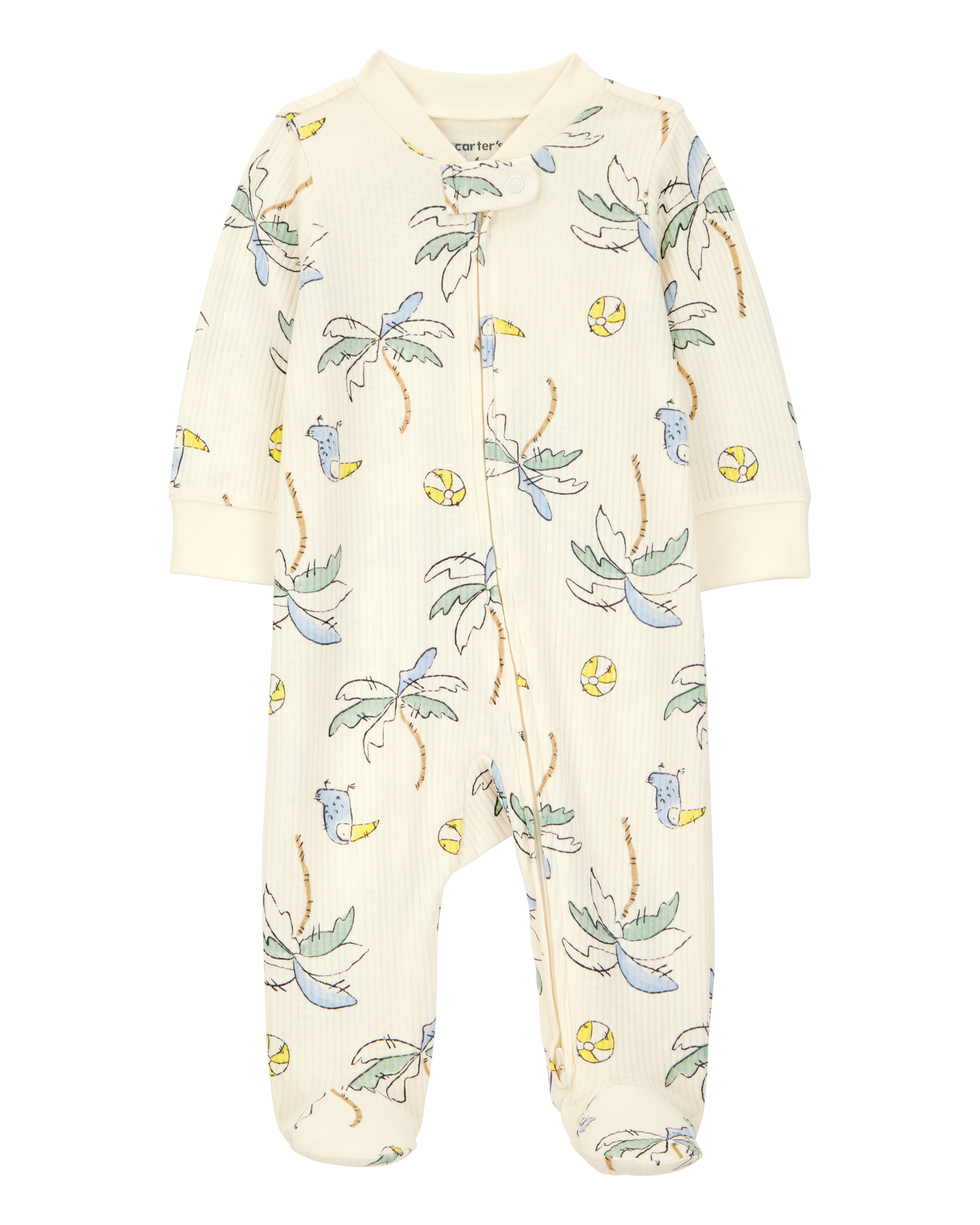 Baby Palm Tree Print 2-Way Zip Sleep & Play Pajamas - Ivory