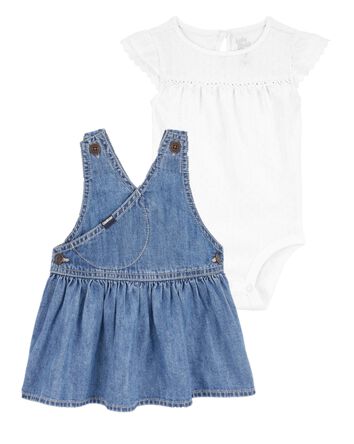 Baby 2-Piece Pointelle Bodysuit & Denim Jumper Dress Set