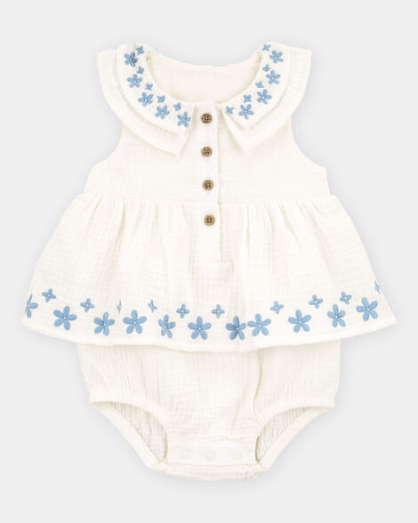 baby girl floral bodysuit dress - white