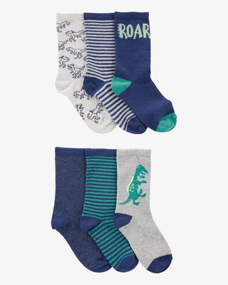 Product image 1 of Kid 6-Pack Dinosaur Crew Socks