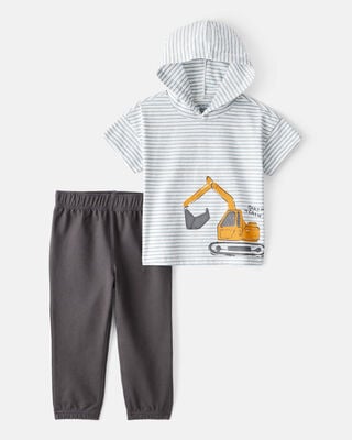 Product image 1 of Toddler 2-Piece Construction Striped Hooded Tee & Jogger Set