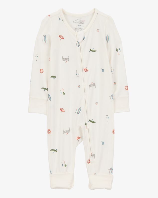 Product image 1 of Baby Girl Camp Print 2-Way Zip PurelySoft Convertible Foot Sleep & Play Pajamas - Ivory