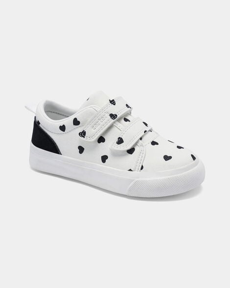 toddler girl heart print casual sneakers - white/black