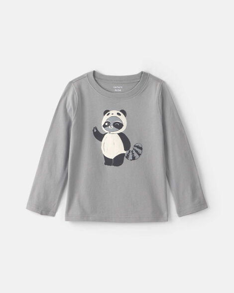 toddler boy raccoon long-sleeve graphic tee - grey