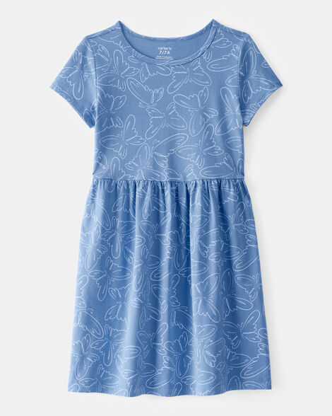 girls butterfly short-sleeve dress - blue