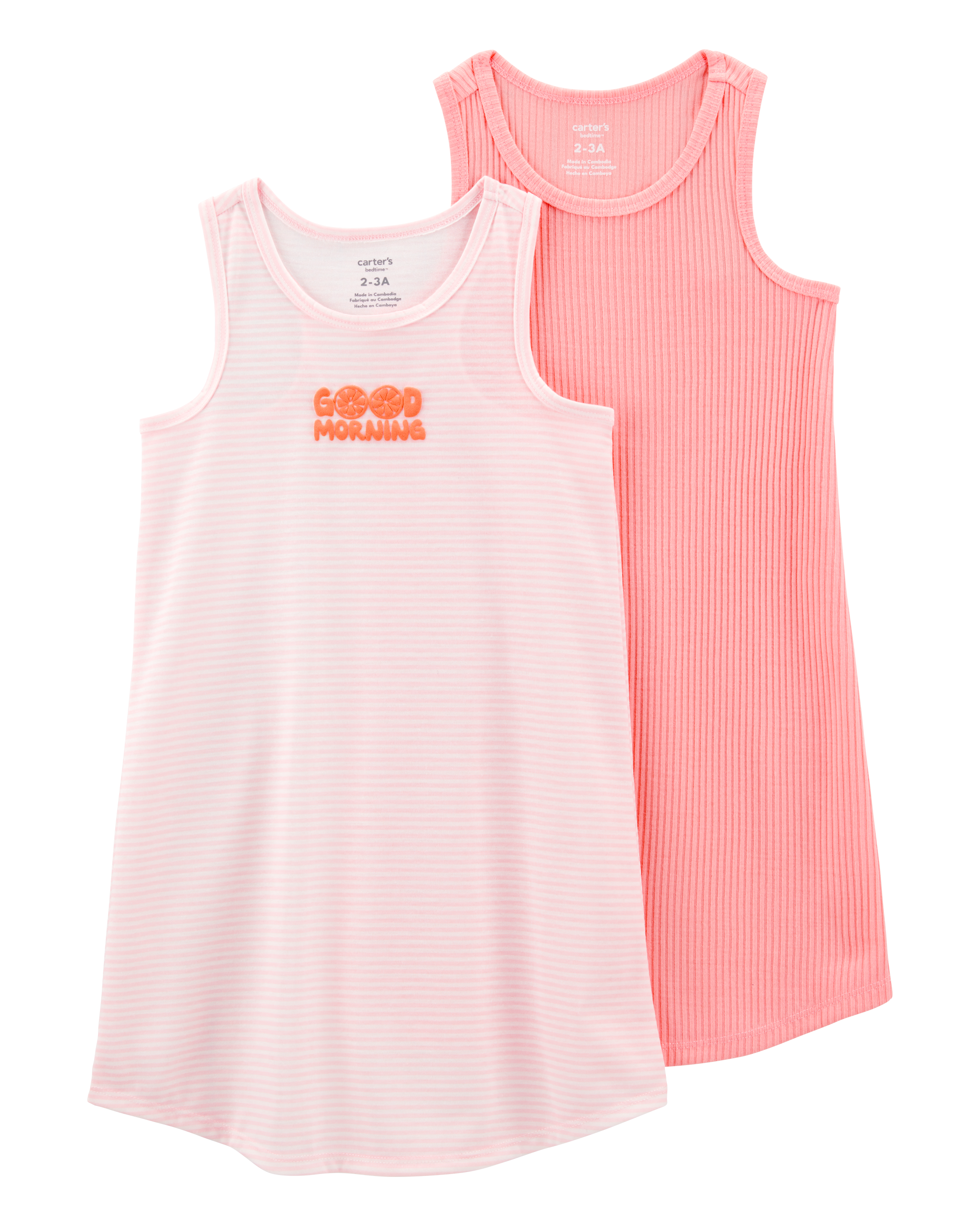 Girls 2-Pack Striped Nightgowns - Pink