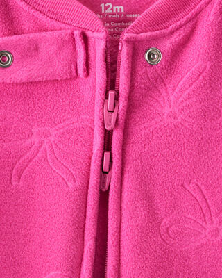 Product image 2 of Baby Girl Bow Fleece Long-Sleeve 2-Way Zip 1-Piece Pajamas - Pink