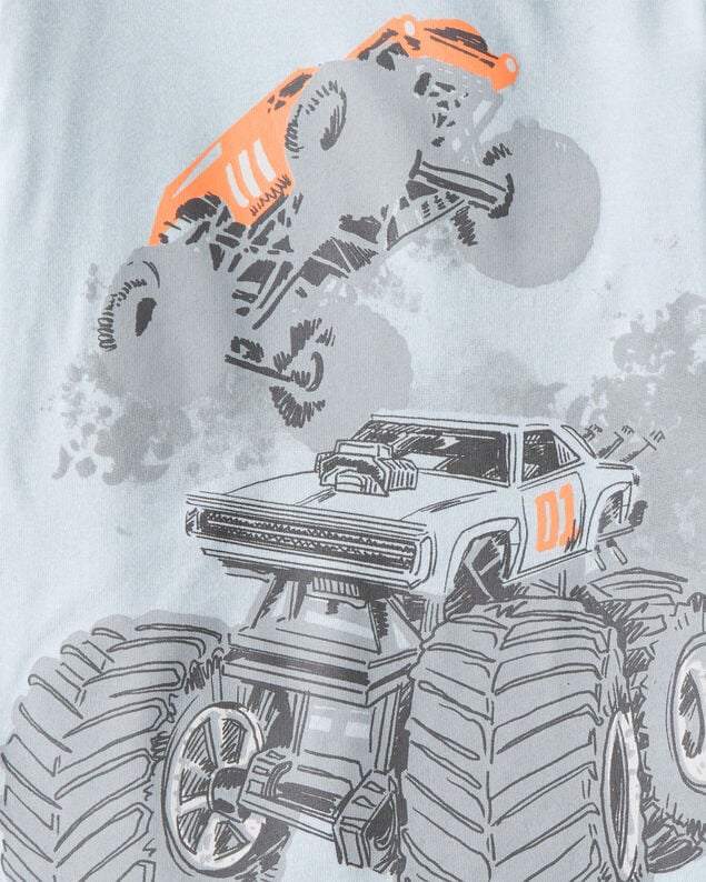 Product image 2 of Boys Monster Truck Print 100% Cotton Long-Sleeve 4-Piece Pajamas - Blue