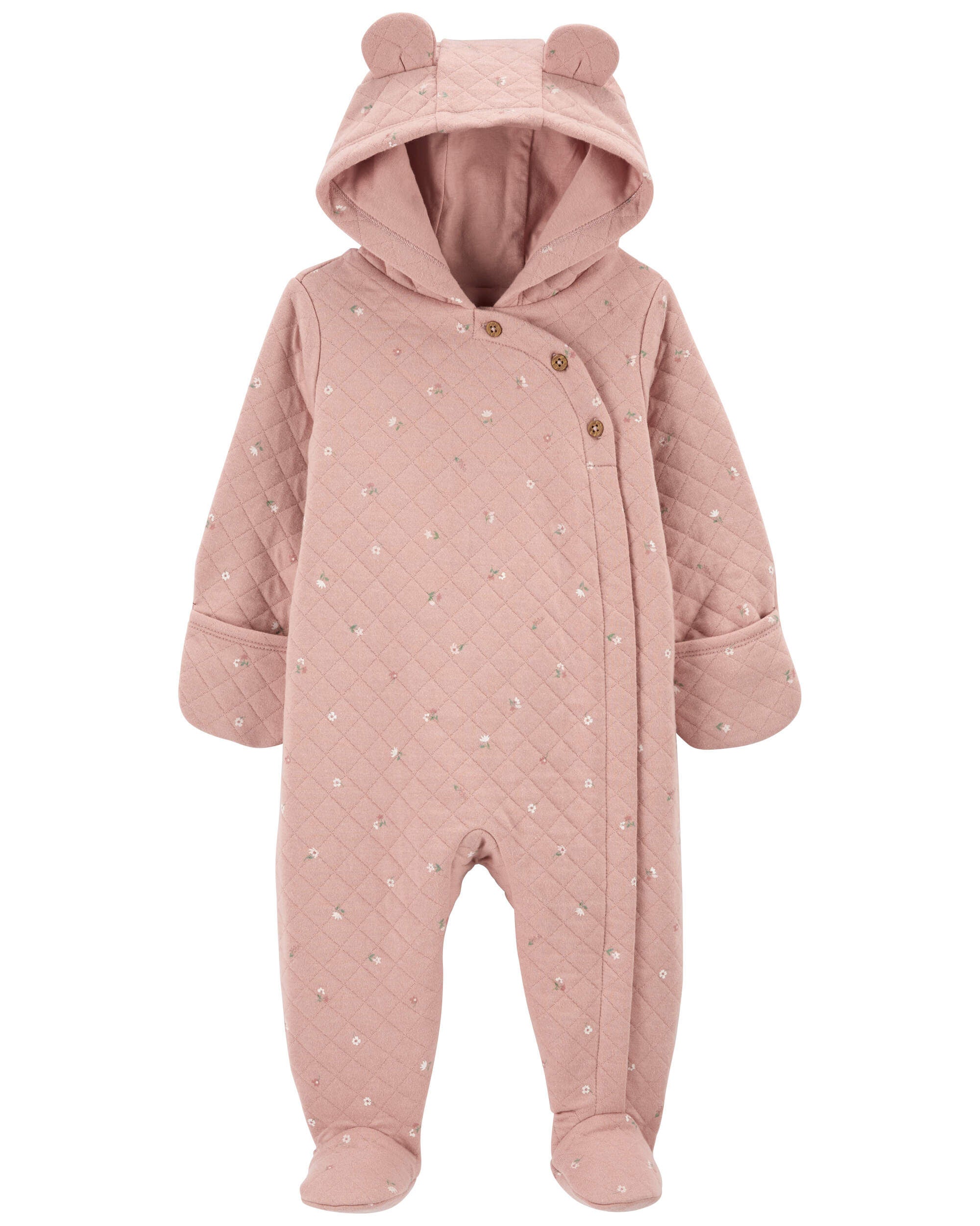 Baby Heart Solid Cotton Blend Long-Sleeve Jumpsuit - Red