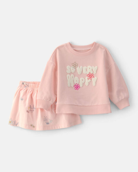 baby girl 2-piece easter 'so very hoppy' french terry top & skort set - pink