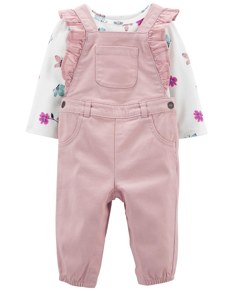 Baby Pink/White 2-Piece Floral Tee & Poplin Overall Set | carters.com