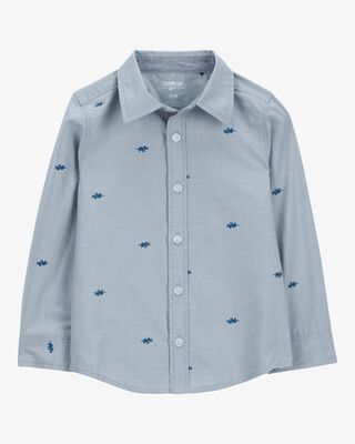 Product image 1 of Toddler Long-Sleeve Dinosaur Print Chambray Button-Down Shirt - Blue