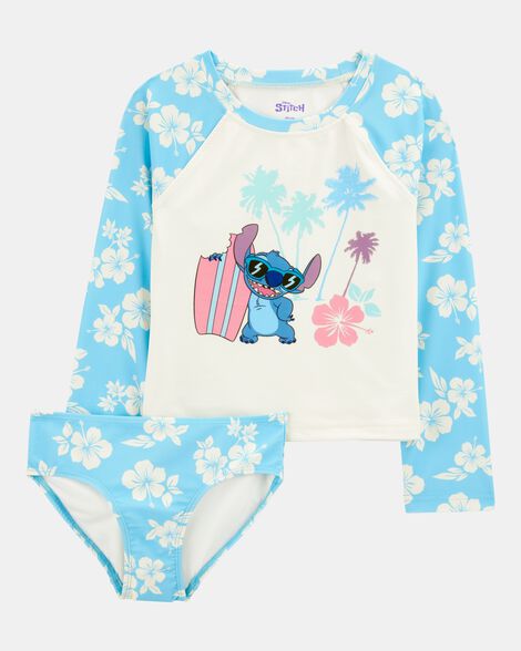 girls disney© lilo & stitch 2-piece rashguard swimsuit set - blue