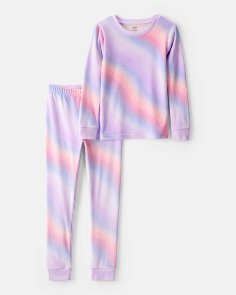 Product image 1 of Girls Velour Long-Sleeve Snug Fit 2-Piece Pajamas - Purple/Ombre