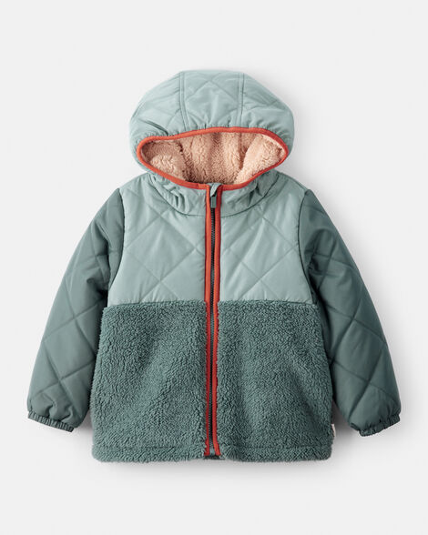 toddler boy long-sleeve midweight quilted sherpa jacket - green