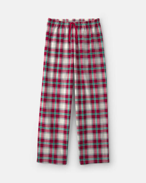 adult christmas plaid fleece loose fit pajama bottoms - red/green
