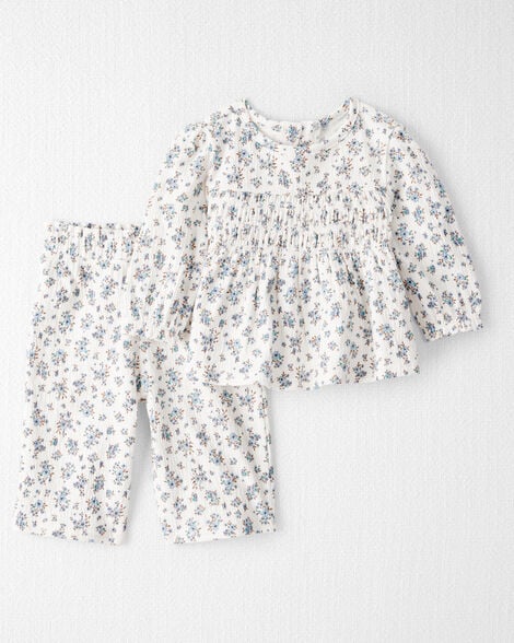 Baby Girl 2-Piece Organic Cotton Crinkled Knit Set in BlueMist Bloom Print