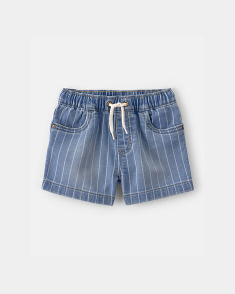 Baby Boy Striped Denim Drawstring Shorts - Medium Blue