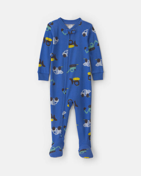 baby boy 1-piece construction 2-way zip 100% cotton snug fit footed pajama - blue