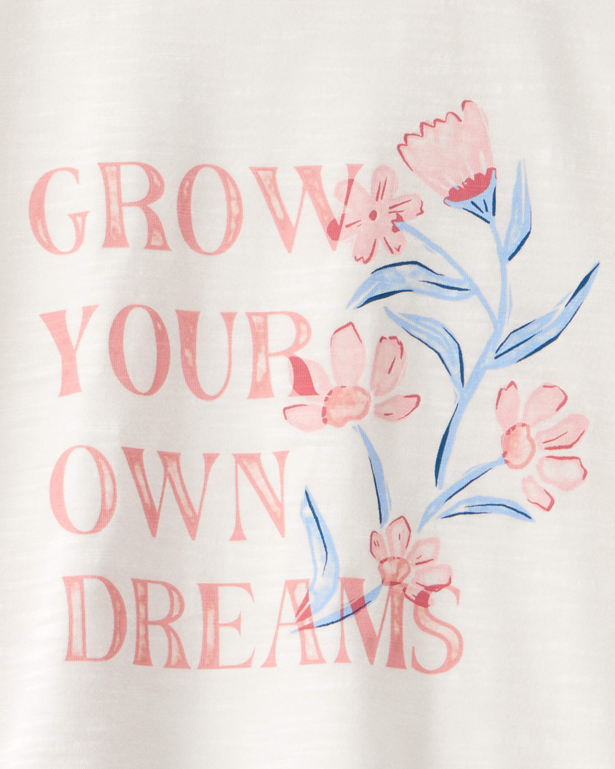 Girls 2-Piece "Grow Your Own Dreams" Floral Loose Fit Pajamas - White/Pink