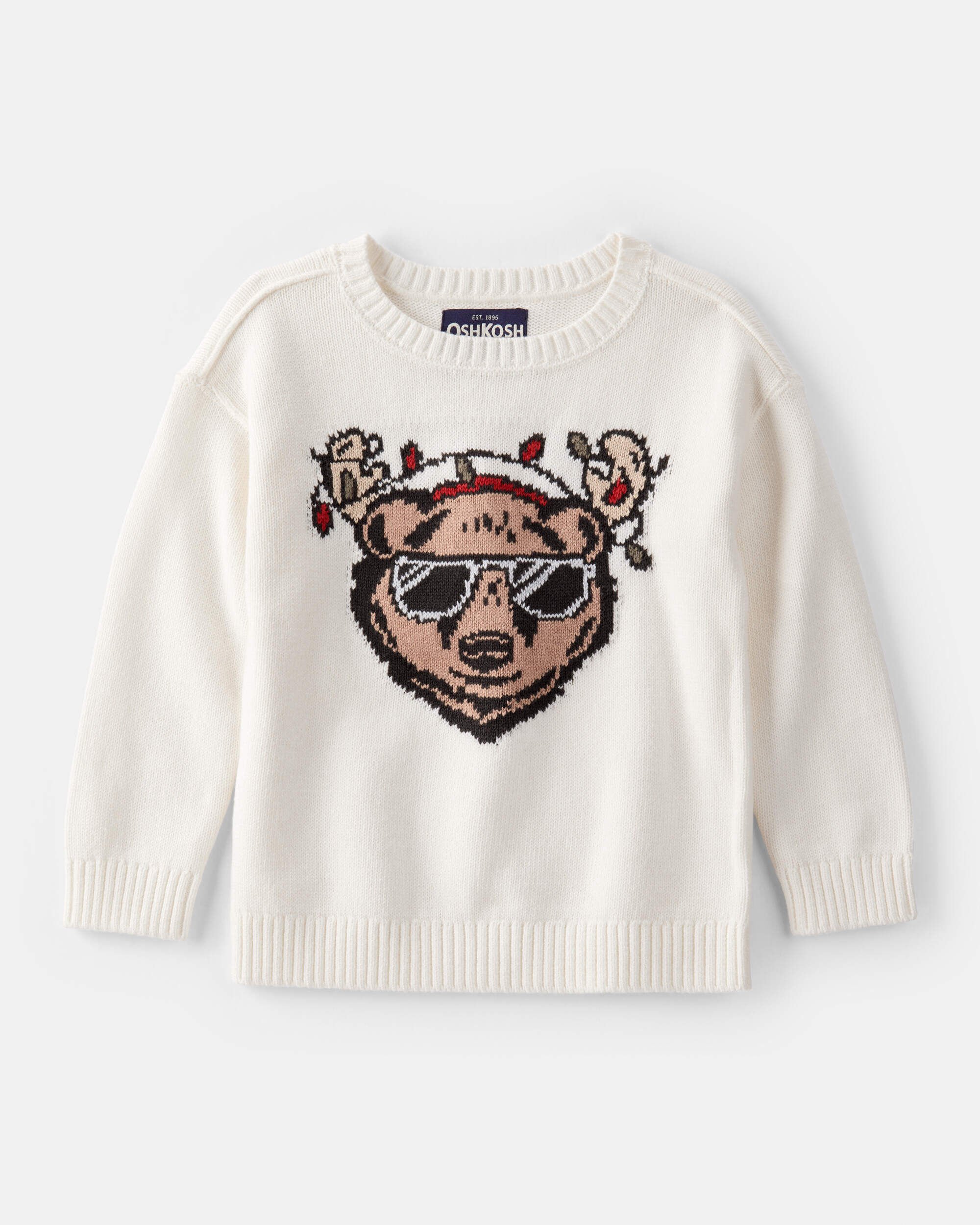 Toddler Boy Christmas Bear Long-Sleeve Pullover Sweatshirt - White
