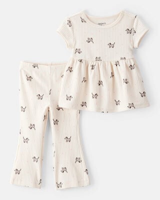 Baby 2-Piece Blueberry Ribbed Tee & Pull-On Pant Set - Blue
