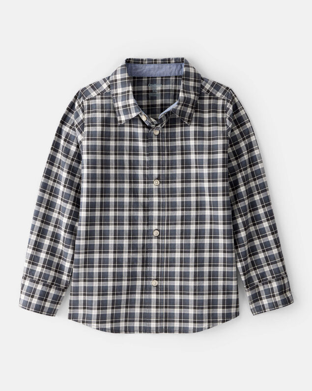 Product image 1 of Boys Plaid Cotton Long-Sleeve Button-Down Shirt - Grey