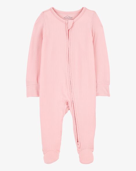  Product image 1 of Baby Solid 2-Way Zip PurelySoft Sleep & Play Pajamas - Pink