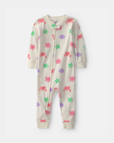 toddler girl beach 100% cotton 1-piece pajama - cream