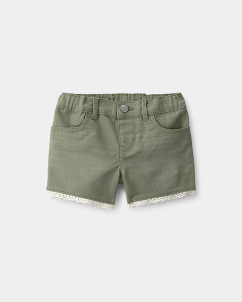 Toddler Girl Eyelet Trim Twill Shorts - Olive