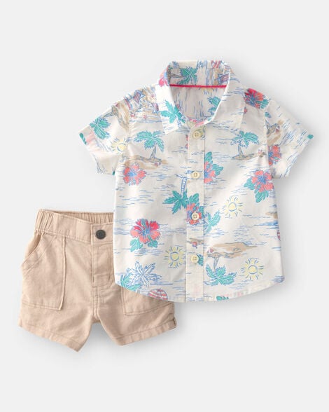 baby boy 2-piece tropical beach short-sleeve top & pant set