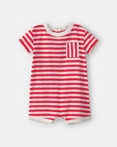 baby stripe short-sleeve romper - red/white