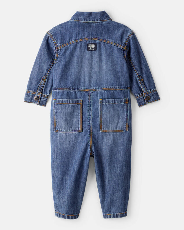 Product image 2 of Baby Boy Denim Long-Sleeve Jumpsuit - Blue