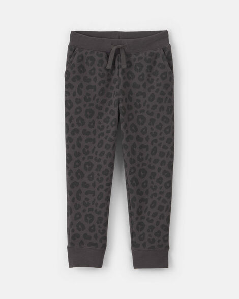 Toddler Girl Leopard Fleece Joggers - Black
