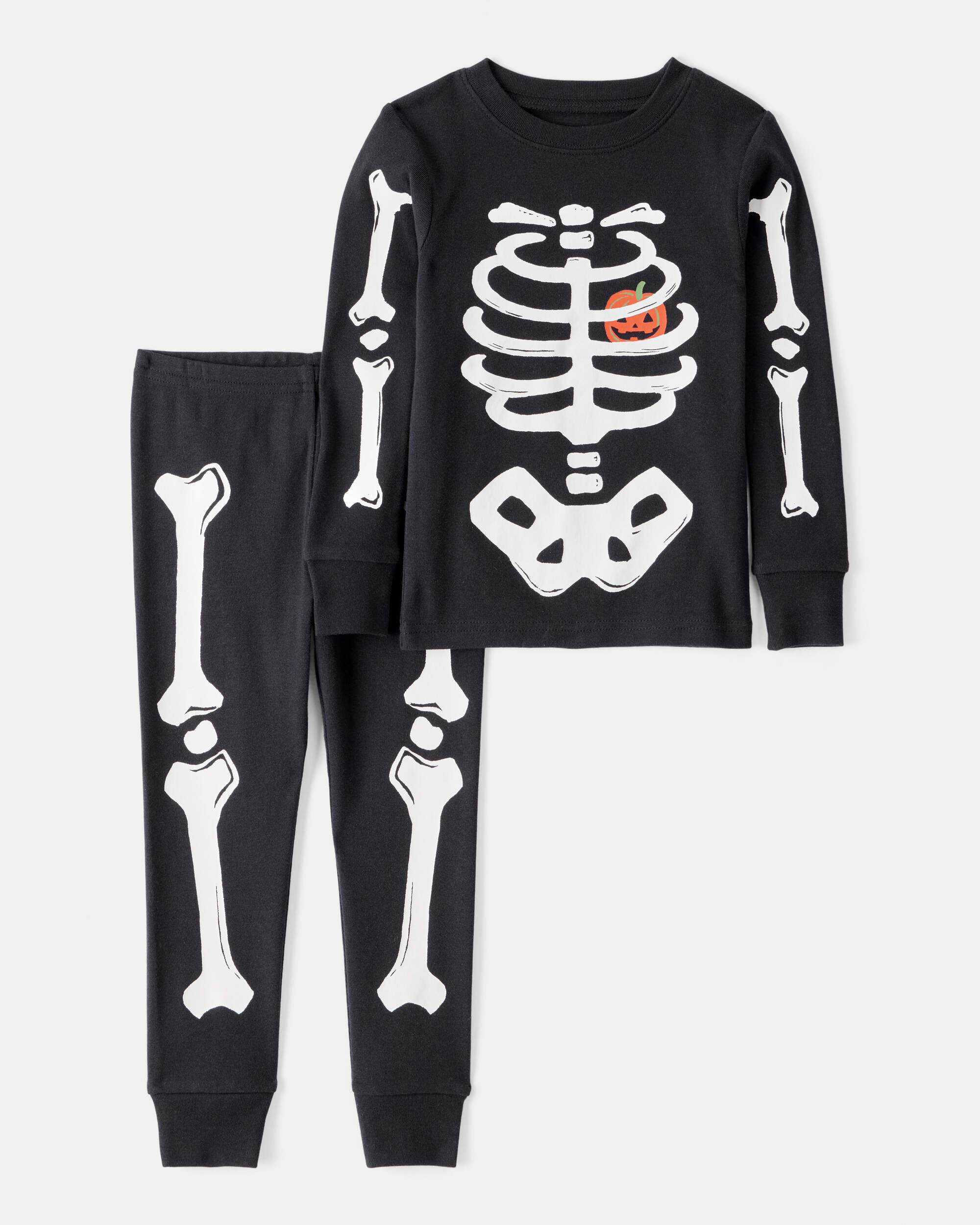 Toddler 2-Piece Glow Halloween Skeleton 100% Snug Fit Cotton Pajamas - Black