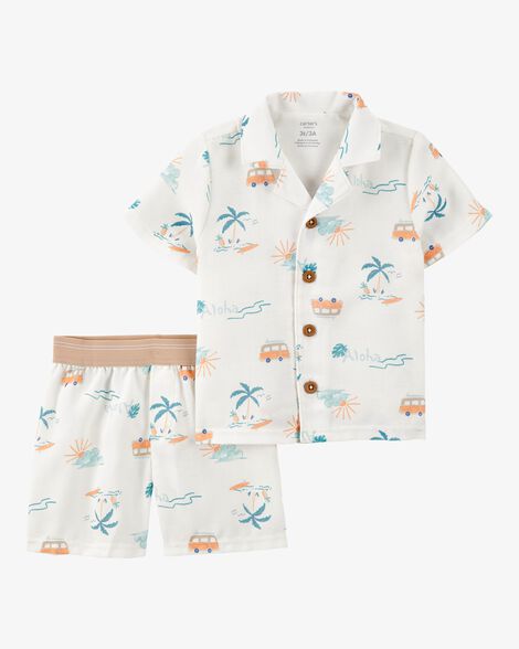 Product image 1 of Toddler Boy Tropical Print Loose Fit 2-Piece Pajamas - White