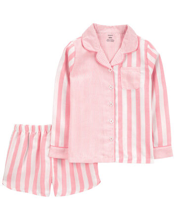 Kid 2-Piece Striped Woven Coat-Style Pajamas