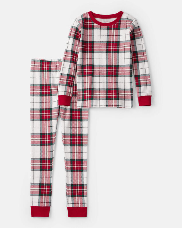 Product image 1 of Kid Plaid Print 100% Cotton Long-Sleeve Snug Fit 2-Piece Pajamas - Red/Green
