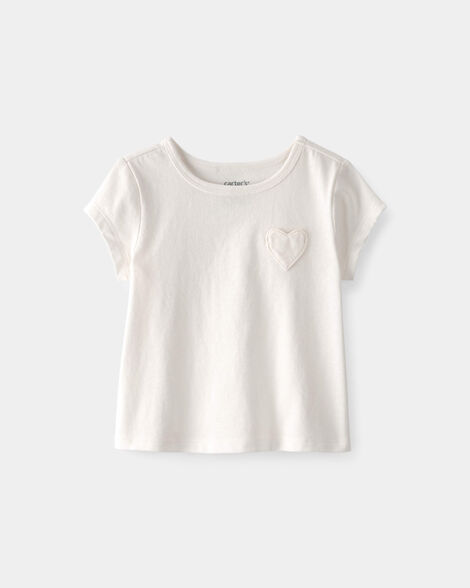 baby girl heart pocket top - ivory