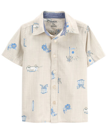 Baby Seaside Print Button-Front Chambray Shirt
