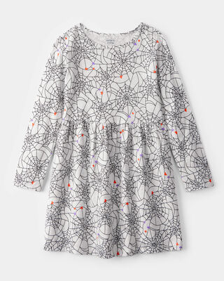 Product image 1 of Girls Halloween Spiderwebs Long-Sleeve Dress - Black/White