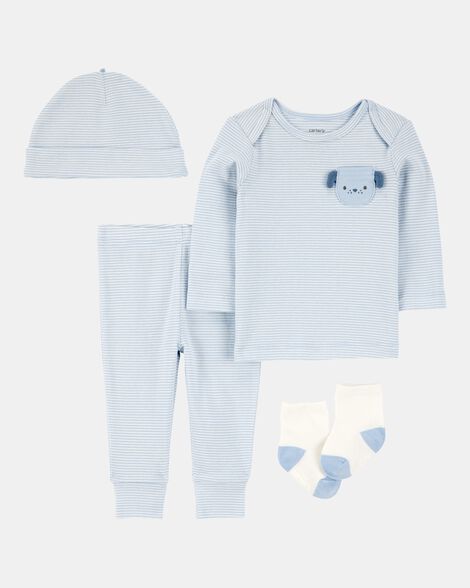 baby 4-piece puppy print outfit set - blue